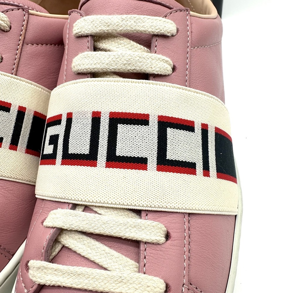 Gucci Bubblegum Pink Leather Ace Logo Stripe Strap Low Top Sneakers 6/36.5 - Picture 5 of 17